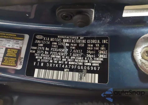 2015 Kia Sorento Lx V6 from USA, damaged, VIN 5XYKT4A79FG606967